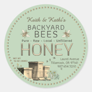 Backyard Bees Hives and Little Bees Garden Grönt Runt Klistermärke