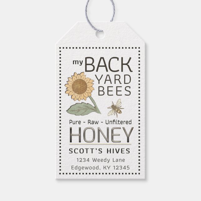 Backyard Bees Honung Burk Märkre Solros White Presentetikett (Framsidan)