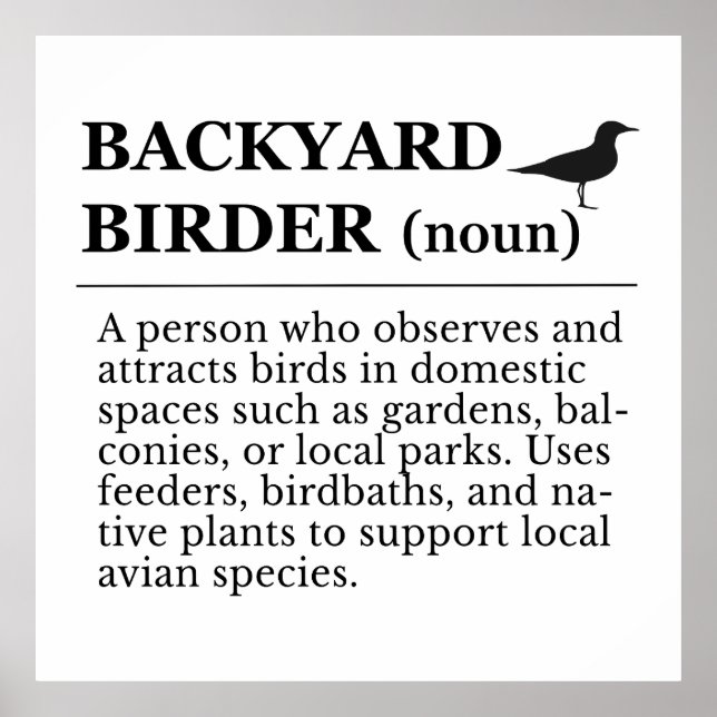 Backyard Birder Definition - Garden Birdwatching Poster (Framsidan)