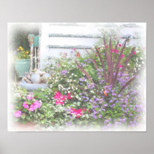 Backyard Blomsterträdgård Watercolor Painting Poster