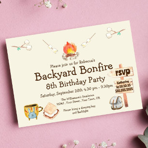 Backyard Bonfire Camping Födelsedagsfest inbjudan