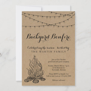Backyard Bonfire Fall Party Rustic Kraft Papper Inbjudningar