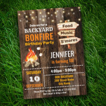 Backyard Bonfire Födelsedagsfest inbjudan