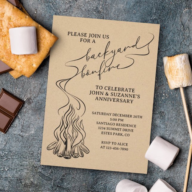 Backyard Bonfire Hand plockade Inbjudningar (Skapare uppladdad)