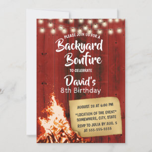 Backyard Bonfire Red Barn Wood Camping Birthday Inbjudningar