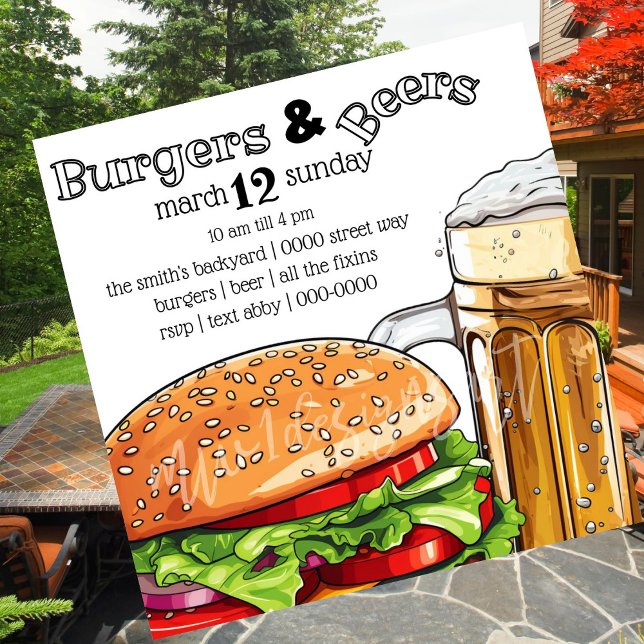 Backyard Burgers & Beer Summer | Inbjudan till Vår (Big burger | big beer spring and summer celebrations and party invitations to customize.  )