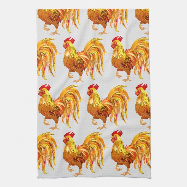 Backyard Chicken Farmer Golden Tupp Mönster Kökshandduk (Vertikal)