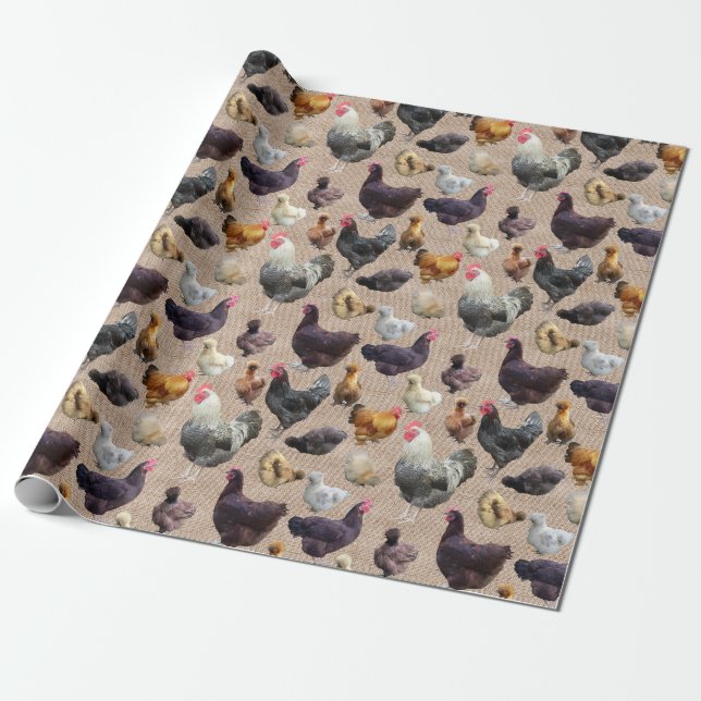 Backyard Chickens Burlap Presentpapper (Utrullad)