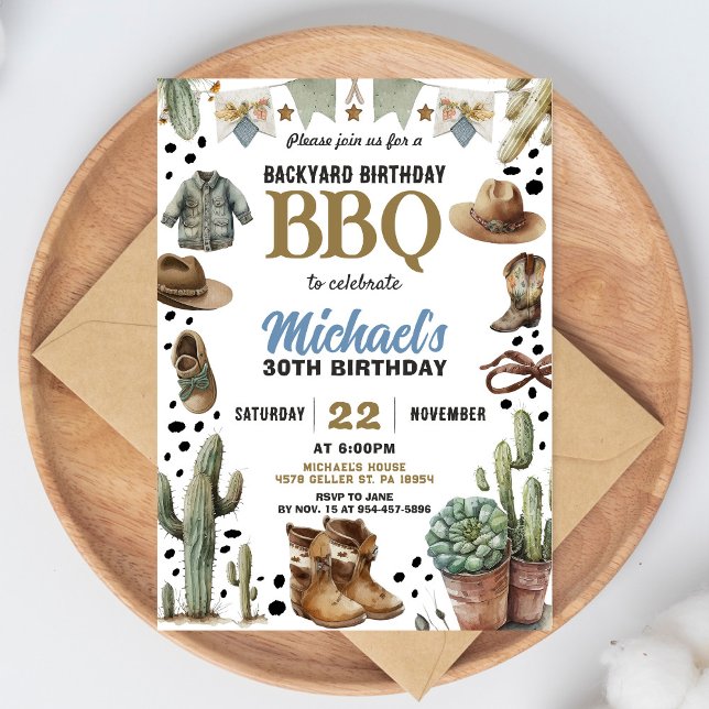 Backyard Cowboy BBQ Birthday Invitation Rustic BBQ Inbjudningar (Skapare uppladdad)