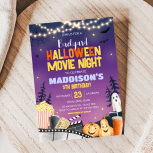 Backyard Halloween Födelsedagsfest Movie Night Inbjudningar