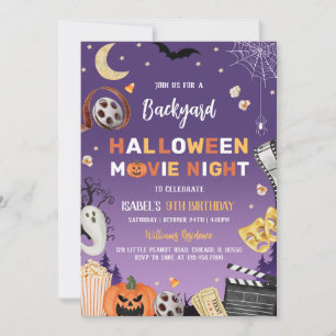 Backyard Halloween Movie Night Födelsedagsfest Inbjudningar