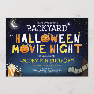 Backyard Halloween Movie Night Scary Boy Birthday Inbjudningar