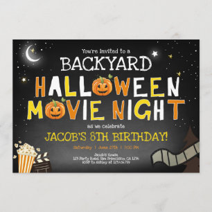Backyard Halloween Movie Night Scary Boy Birthday Inbjudningar