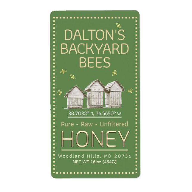 Backyard Hive Honung Burk Label Little Bees på Grö Fraktsedel (Framsidan)