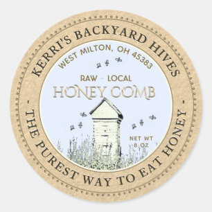 Backyard Hive Pure Raw Local Honeycomb Label Runt Klistermärke