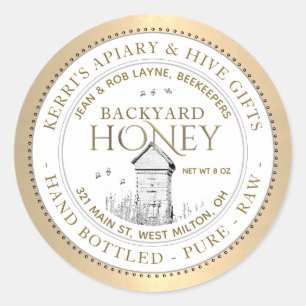 Backyard Hives Guld honey Label Hand Botten Raw Runt Klistermärke