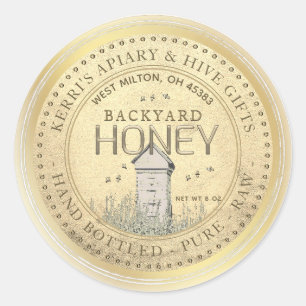 Backyard Hives honey Label Guld Grunge Runt Klistermärke