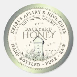 Backyard Hives Honung Label Hand Botten Raw Runt Klistermärke