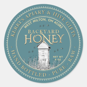 Backyard Hives Honung Label Hand Botten Raw Runt Klistermärke