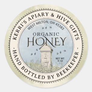 Backyard Hives Honung Label Hand Botten Raw Runt Klistermärke