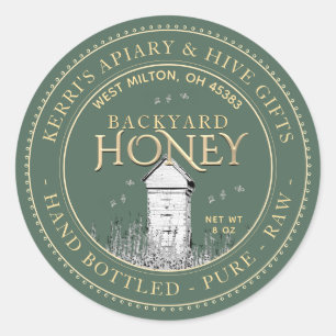 Backyard Hives Honung Label Hand Botten Raw Runt Klistermärke