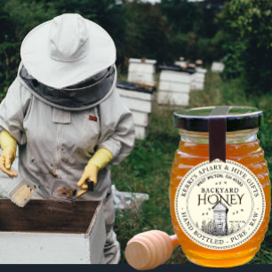 Backyard Hives Honung Label Hand Botten Raw Runt Klistermärke