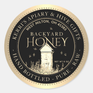 Backyard Hives Honung Label Hand Botten Raw Runt Klistermärke