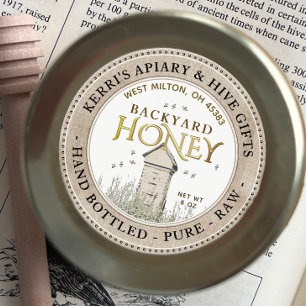 Backyard Hives Honungsetikett Hand Botten Raw Line Runt Klistermärke