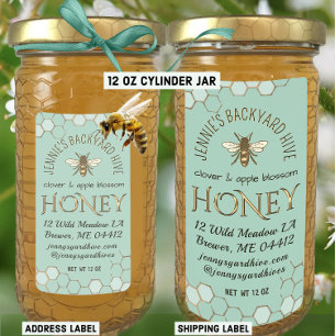 Backyard honey Bee with Honeycomb Grönt Adressetikett