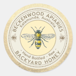 Backyard Honung Hand Botten Honeybees Guld Rim Cl Runt Klistermärke