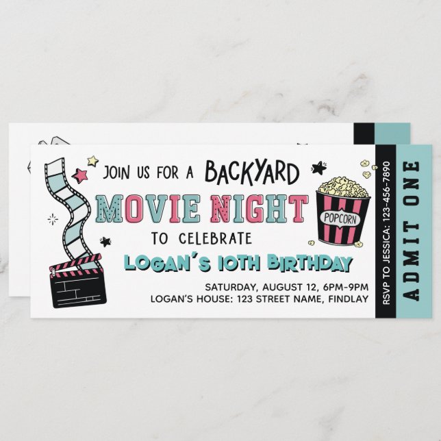 Backyard Movie Night, Any Age Birthday Party Inbjudningar (Fram/baksida)