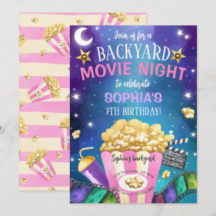 Backyard Movie Night Birthday Inbjudningar