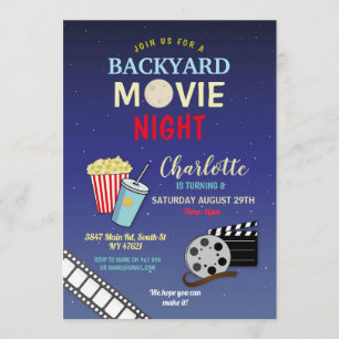 Backyard Movie Night Party Birthday Popcorn Inbjudningar