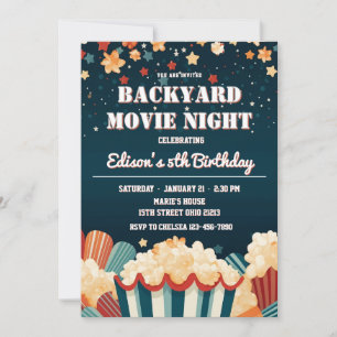 Backyard Movie Night PopCorn Födelsedagsfest Inbjudningar