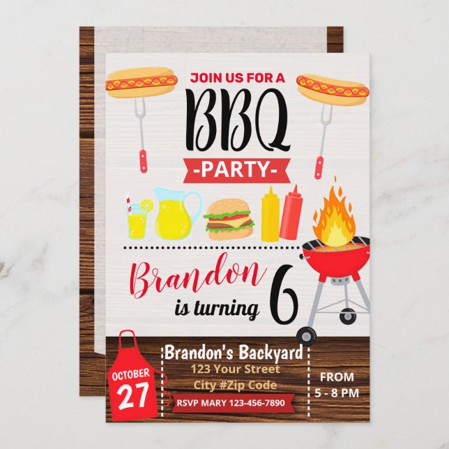 BACKYARD PARTY BBQ BIRTHDAY INVITATION INBJUDNINGAR (Fram/baksida)