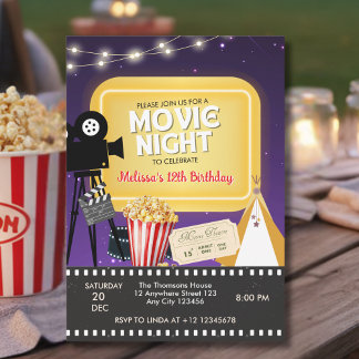 Backyard Popcorn Movie Night Birthday Inbjudningar