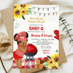 Backyard Red Gingham Baby-Q Afro Girl Baby Shower Inbjudningar