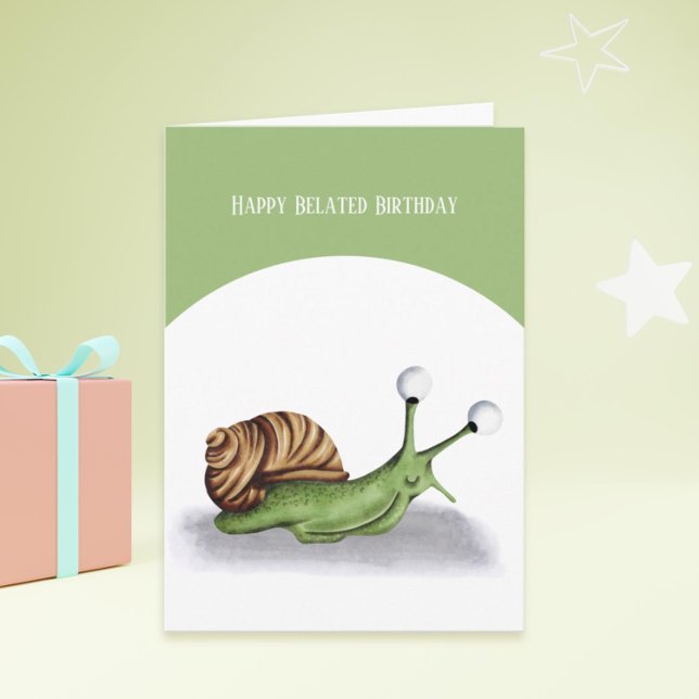Backyard Snigel Children Belägnad födelsedag Kort (Backyard snail birthday card for belated wishes)