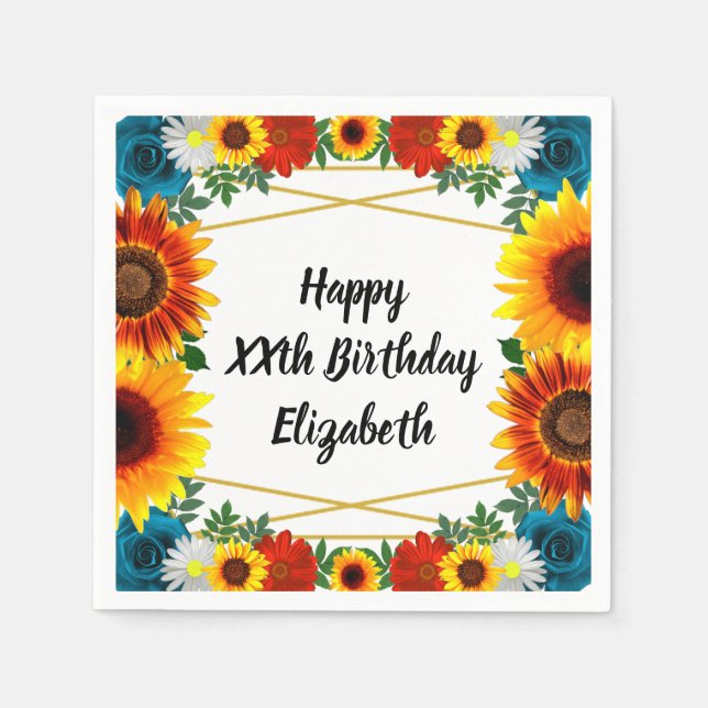 Backyard Summer Blommigt Geometric Napkins Pappersservett (Framsidan)