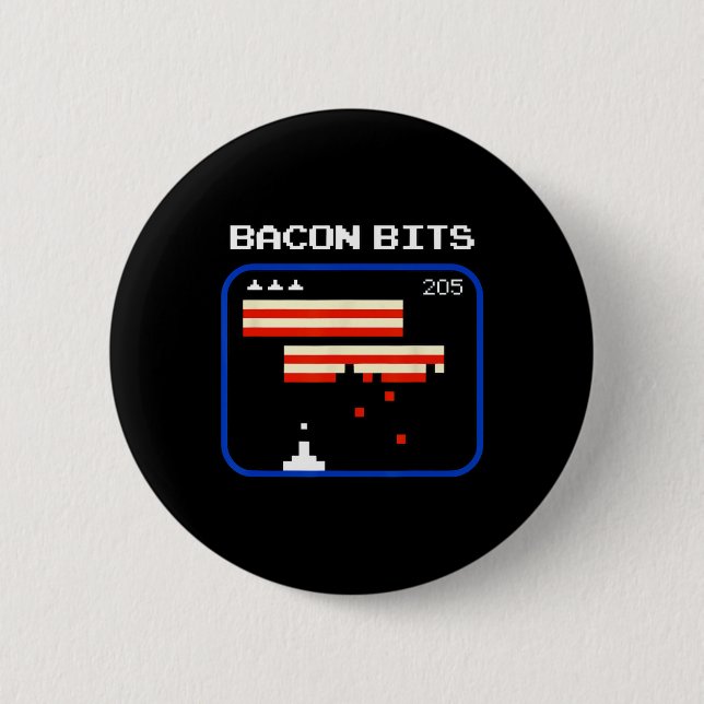Bacon 8-bitars videospelarspelare Retro Nerd Geek Knapp (Framsida)