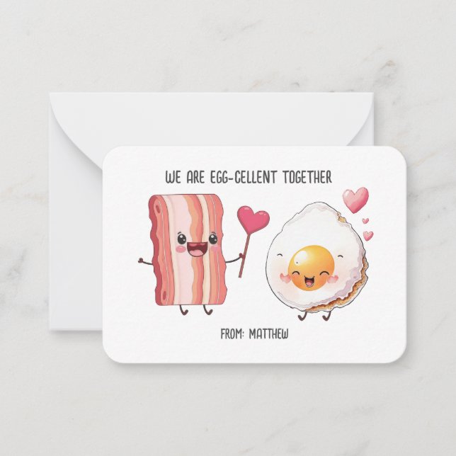 BACON ÄGS KID PUNNY Valentines day Classroom Anteckningskort (Framsida)