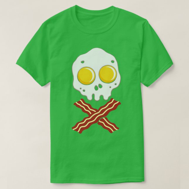Bacon and Eggs Skull Breakfast Pirat Kött T Shirt (Design framsida)