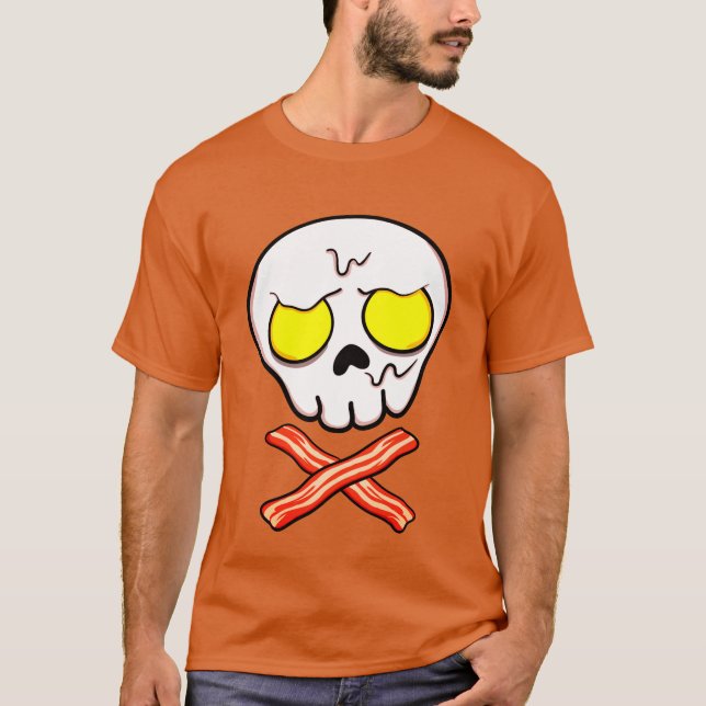 Bacon and Eggs Skull n Crossbone Funny T Shirt (Framsida)