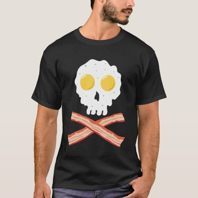 Bacon Crossbone & Sunnyside Up Eggs Skullbrott T Shirt (Framsida)