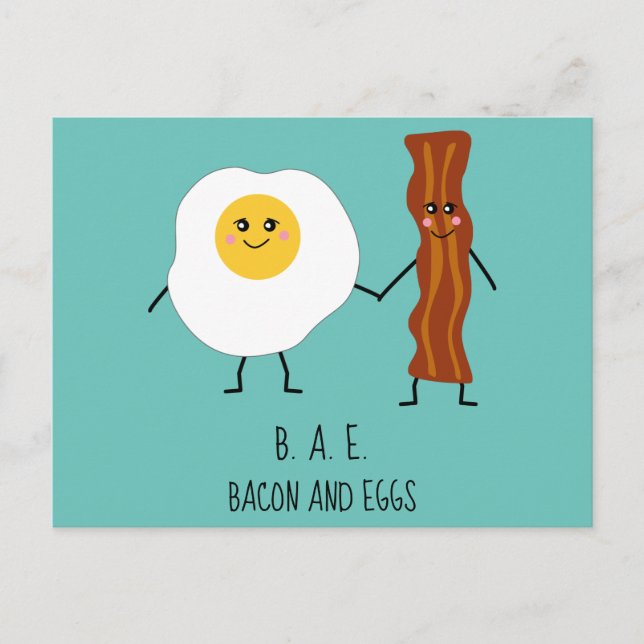 Bacon & Eggs BAE Cute Kawaii-Valentineser Vykort (Framsida)