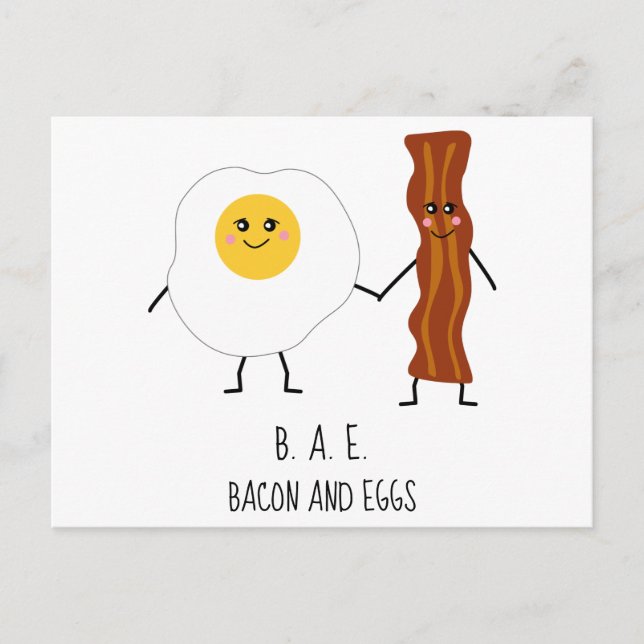 Bacon & Eggs BAE Cute Kawaii-Valentineser Vykort (Framsida)