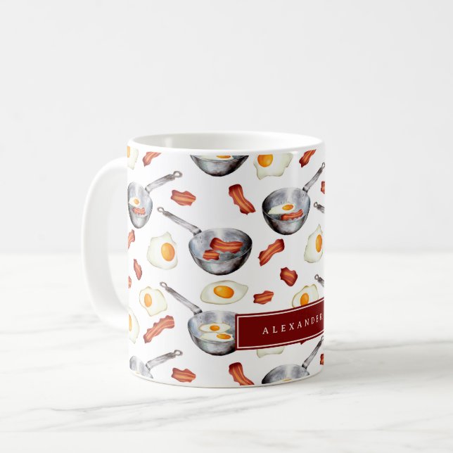 Bacon & Eggs Breakfast Food Mönster Kaffemugg (Framsida vänster)