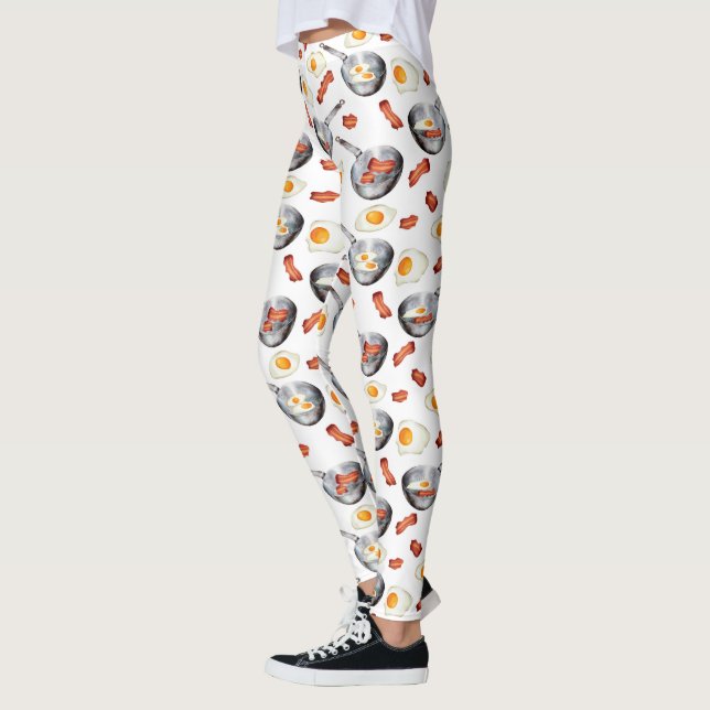 Bacon & Eggs Breakfast Food Mönster Leggings (Vänster)