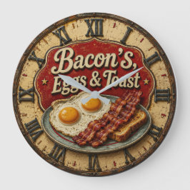 Bacon Eggs & Toast Farmhouse Breakfast Kitchen Stor Klocka