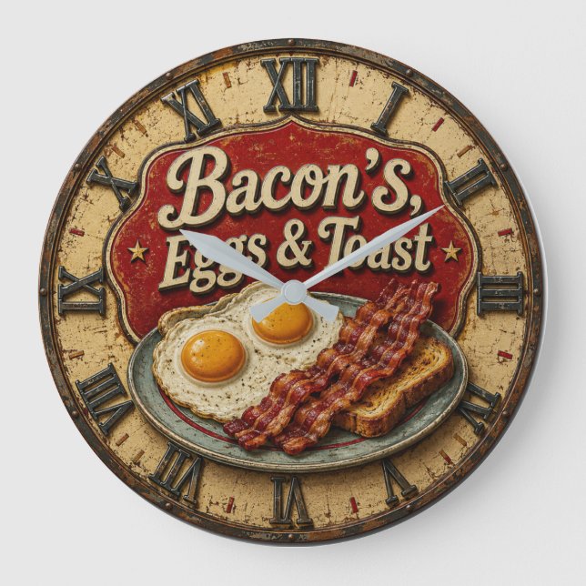 Bacon Eggs & Toast Farmhouse Breakfast Kitchen Stor Klocka (Framsida)